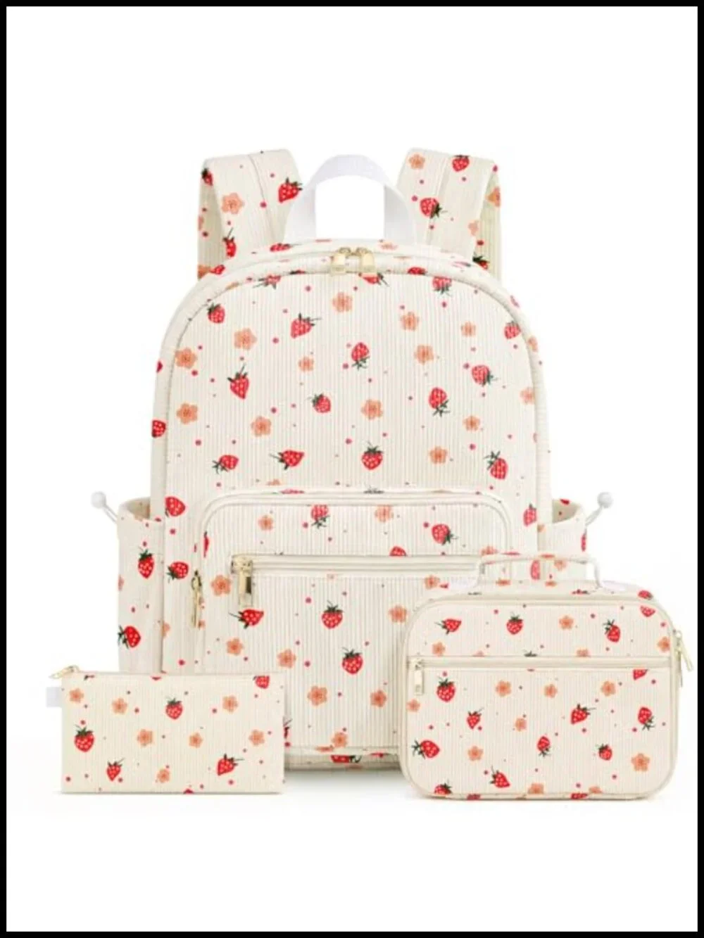 Corduroy Backpack Set with Lunch Bag & Pencil Case - 3 Piece, Water Resistant,